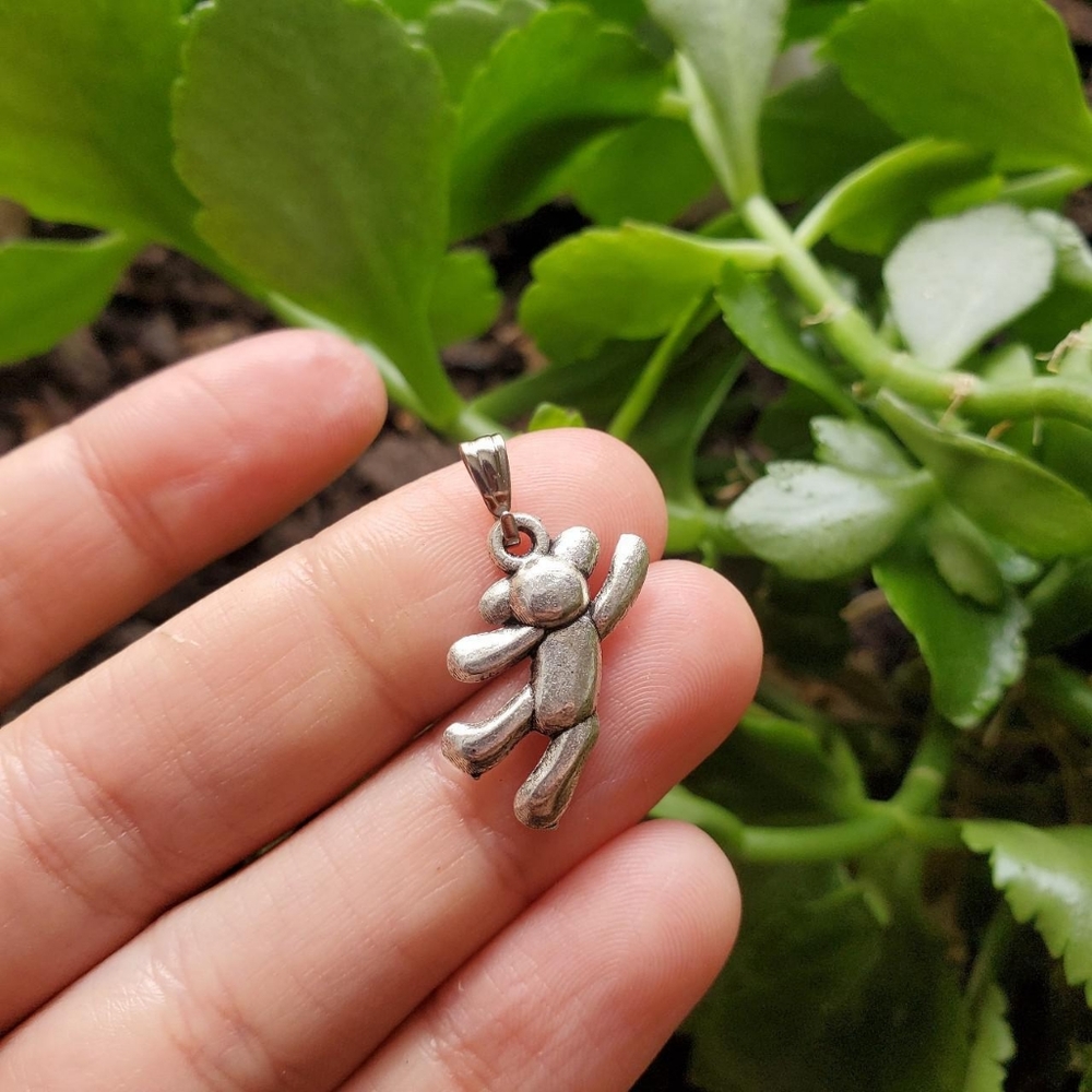 New Tiny Silver Teddy Bear Charm - image 4
